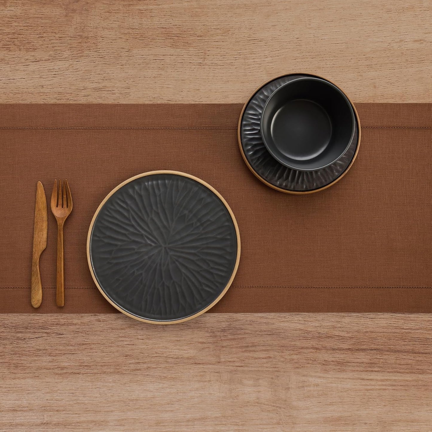 Solino Home Linen Brown Table Runner 108 Inches Long - 100% Pure Linen 14 x 108 Inch Table Runner for Fall, Autumn, Thanksgiving - Classic Hemstitch