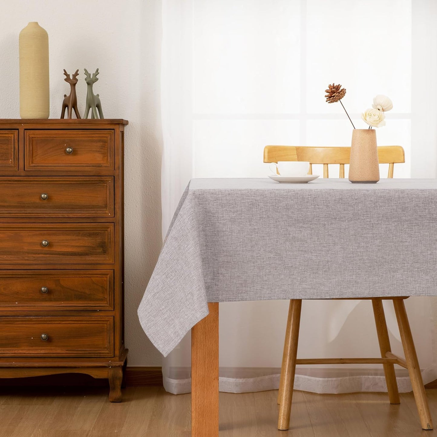 Hiasan 2 Pack Faux Linen Rectangle Tablecloth - Wrinkle and Stain Resistant Washable Table Cloth for Kitchen Dining Room Holiday Table Cover for Party Dinner, Stone, 52 x 70 Inch