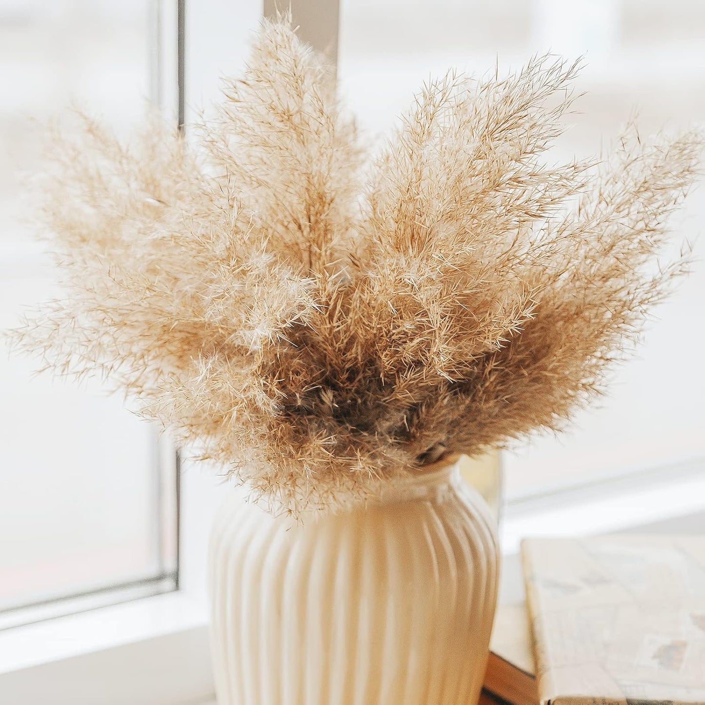 40 PCS Nature Pampas Grass Bouquet Decor - Boho Flowers and Feathers for Centerpieces, Perfect for Floor Vase Fillers, Home Decor, Living Room, and Wedding Decor