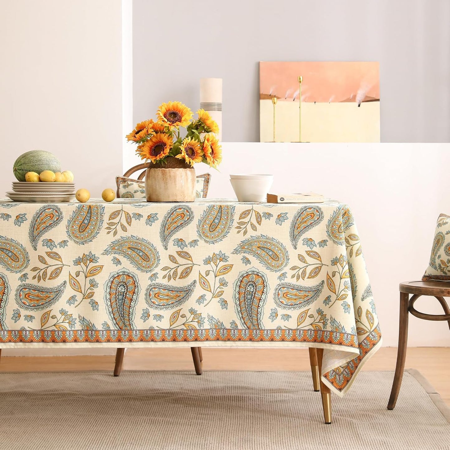 patdrea Designer Vintage French Rectangle Table Cloth,Italian Floral Wrinkle Free Farmhouse Long Tablecloth,Decor Table Cover for Kitchen Dining,Christmas,Tea Party,Thanksgiving,63"x102"-Lysaniya