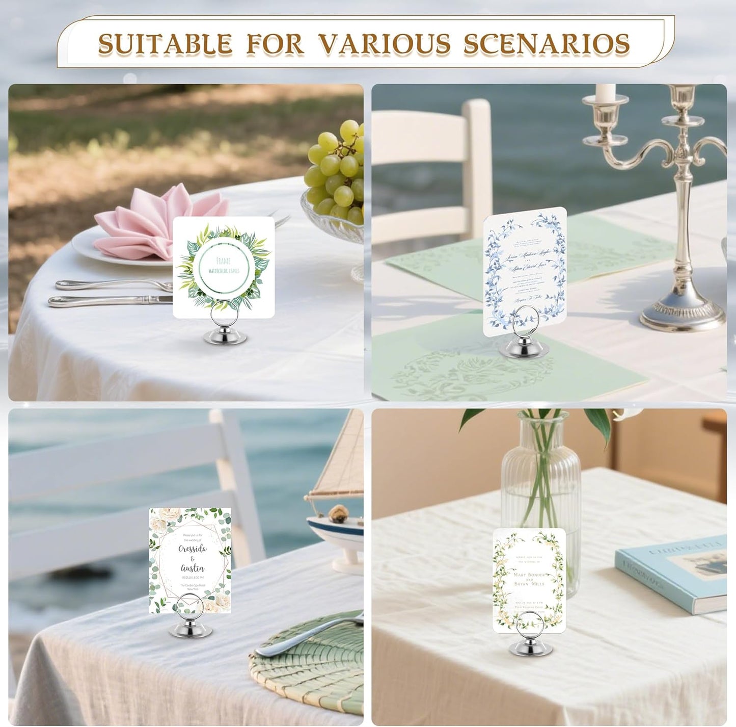 Urban Deco 16 PK Table Card Holder Place Card Holders Steel Card Holders for Photos, Food Signs, Memo Notes, Weddings, Restaurants, Birthday (Silver)