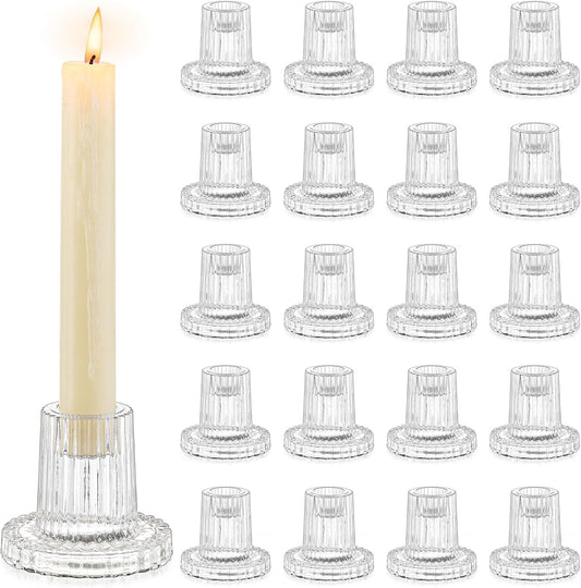 Romadedi Glass Candle Holder for Candlestick - 20Pcs Clear Tapered Bulk Wedding Decor Table Centerpiece for Candle Sticks Christmas Party Living Room Dinner Advent Decoration