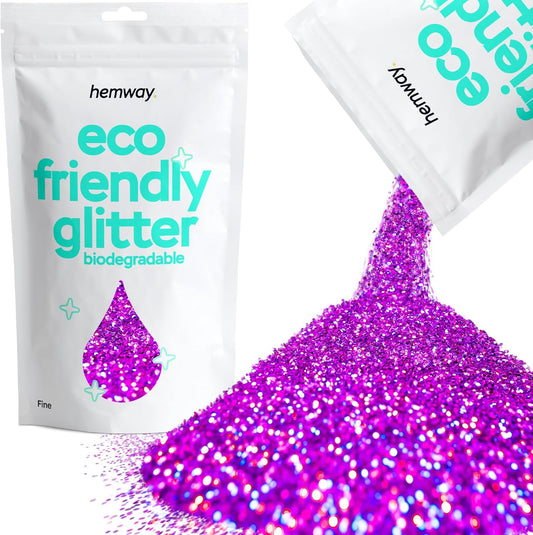 Hemway Eco Friendly Biodegradable Glitter 100g / 3.5oz Bio Cosmetic Safe Sparkle Vegan For Face, Eyeshadow, Body, Hair, Nail And Festival Makeup, Craft - Fine (1/64" 0.015" 0.4mm) - Purple Holographic