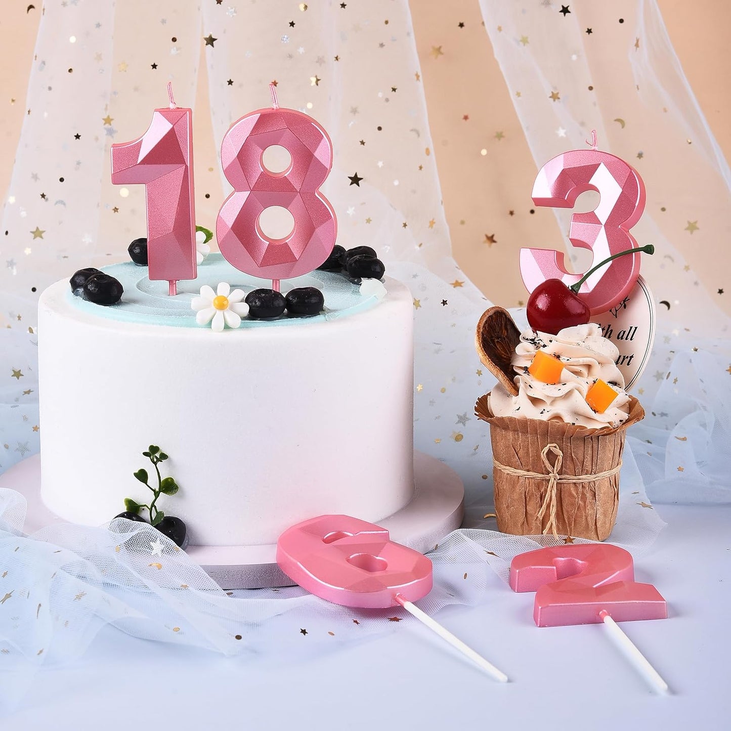 PHD CAKE 2.76 Inch Crystal Pink 5 Number Birthday Candles, Pink Number Candles, Cake Number Candles, Party Celebration