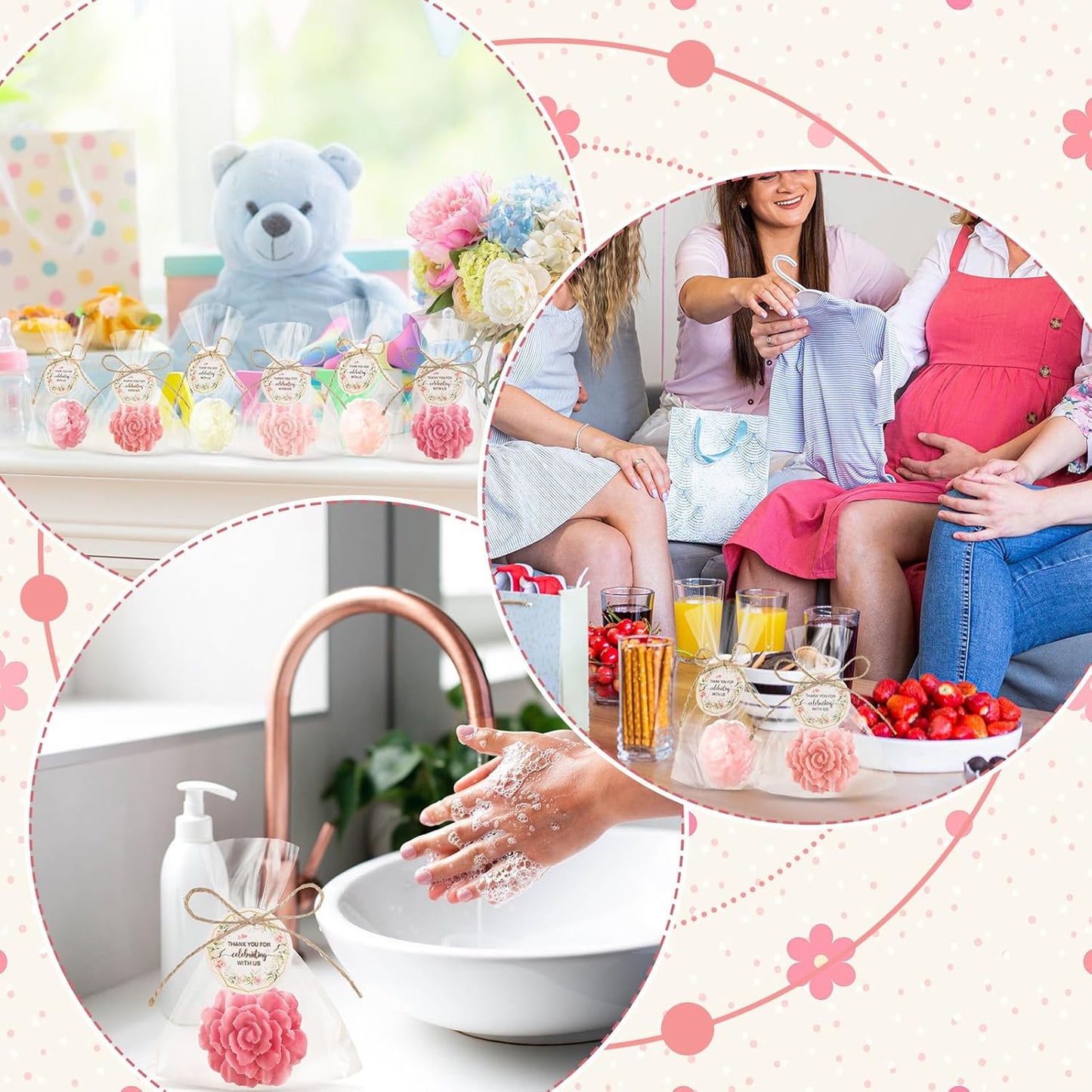 Demissle 20 Set Flower Mini Soaps for Guests Rose Soap Baby Shower Soap Favors with Thank You Tags for Wedding Bridal Guest Gift Party Favor(Dark Pink)