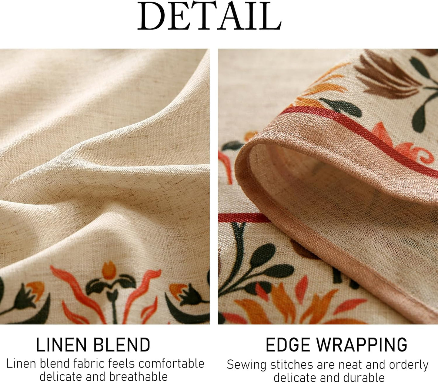 ISAENNE Floral Tablecloth for Round Tables,Linen Table Cloth with Double-Edged Lily Pattern,Heavy Durable Table Cover for Dining Thanksgiving Kitchen Decor Party Christmas,Diameter 55"