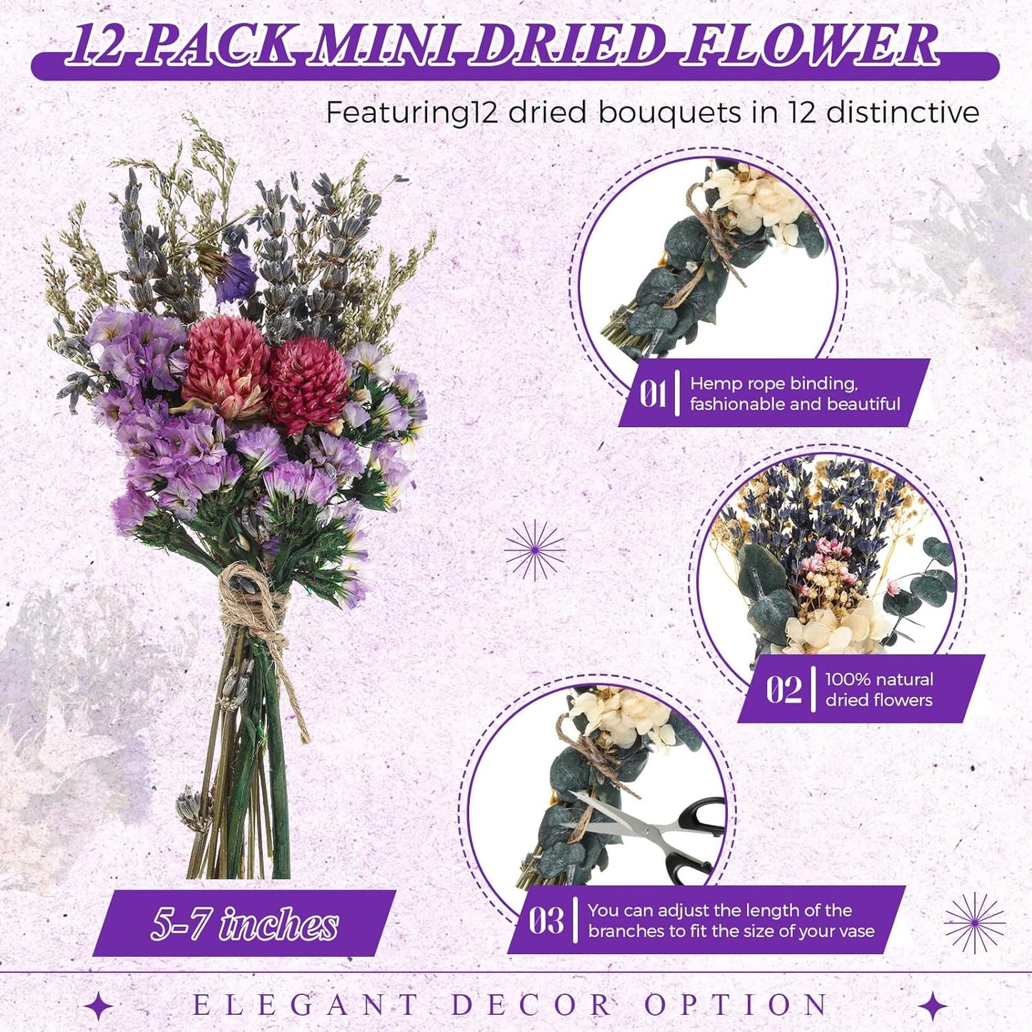 Layhit 12 Pack Boho Dried Flower Bouquet Mini Wedding Handmade Dry Flowers Decor for Vase Crafts DIY Photo Boutonniere for Men Floral Plant for Bridesmaid Gift Birthday Decor