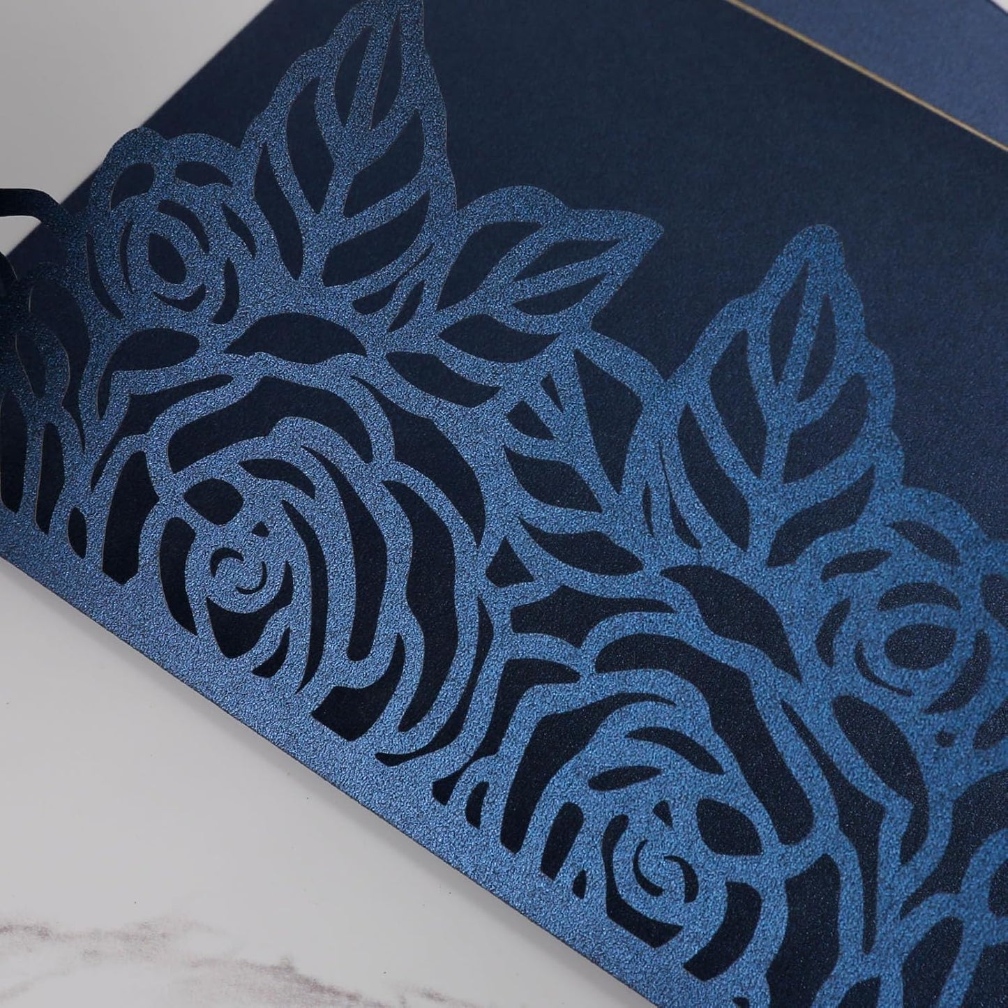 50pcs 250GSM Tri-Fold Wedding Invitations with Envelopes and RSVP Cards Laser Cut Hollow Wedding Invitation Kit for Wedding Engagement Bridal Shower Party Invite 5X7 Inch Navy Blue