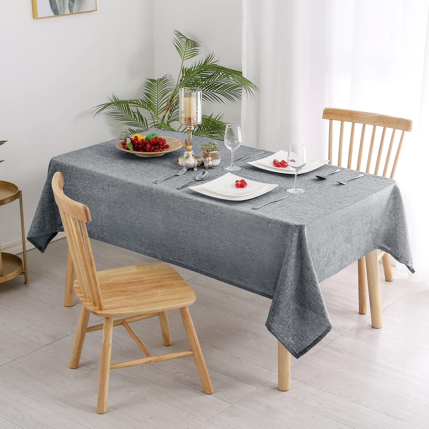 Hiasan 2 Pack Faux Linen Rectangle Tablecloth - Wrinkle and Stain Resistant Washable Table Cloth for Kitchen Dining Room Holiday Table Cover for Party Dinner, Grey, 60 x 84 Inch
