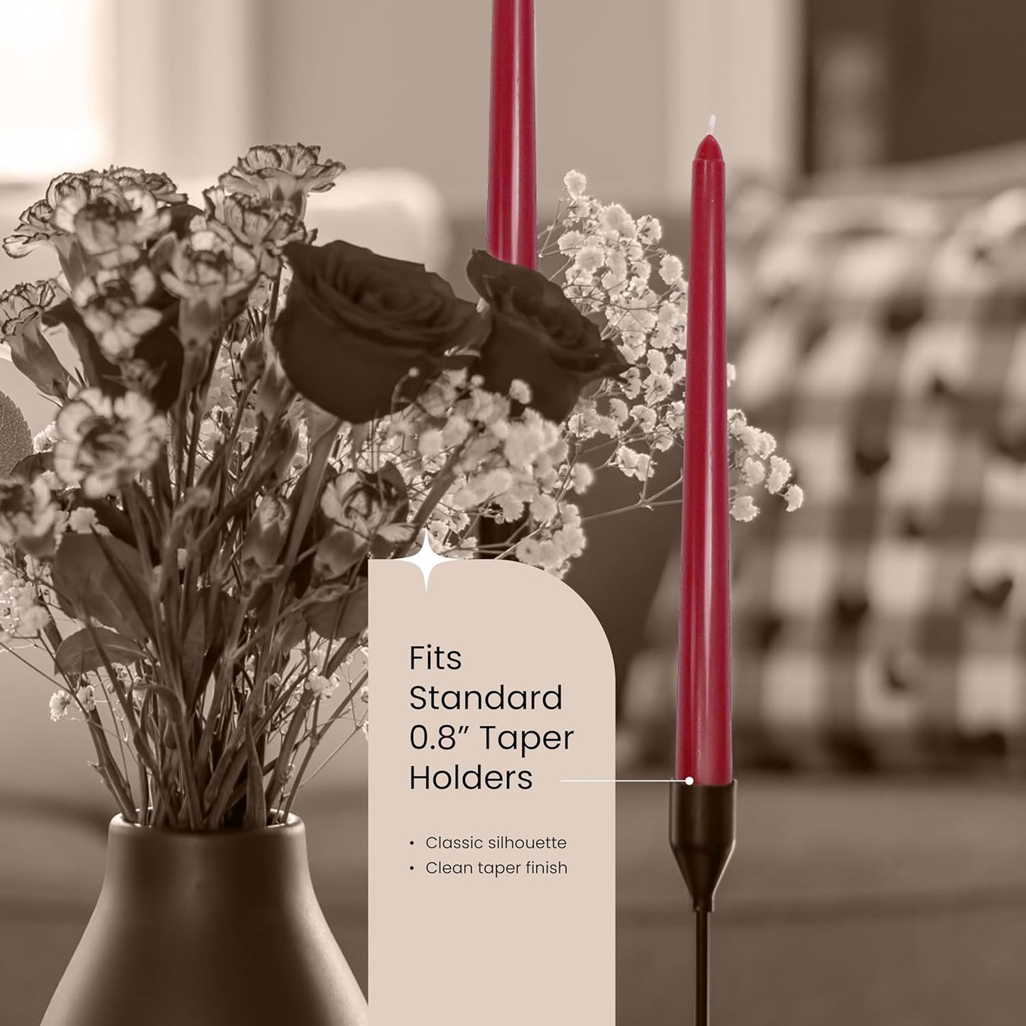 Leor & Lair Red Taper Candles for Christmas - 4 Pack 10" Dark Red Candlesticks - Unscented Long Burning Candle Sticks for Christmas Decoration, Thanksgiving, Dinner Table, Weddings