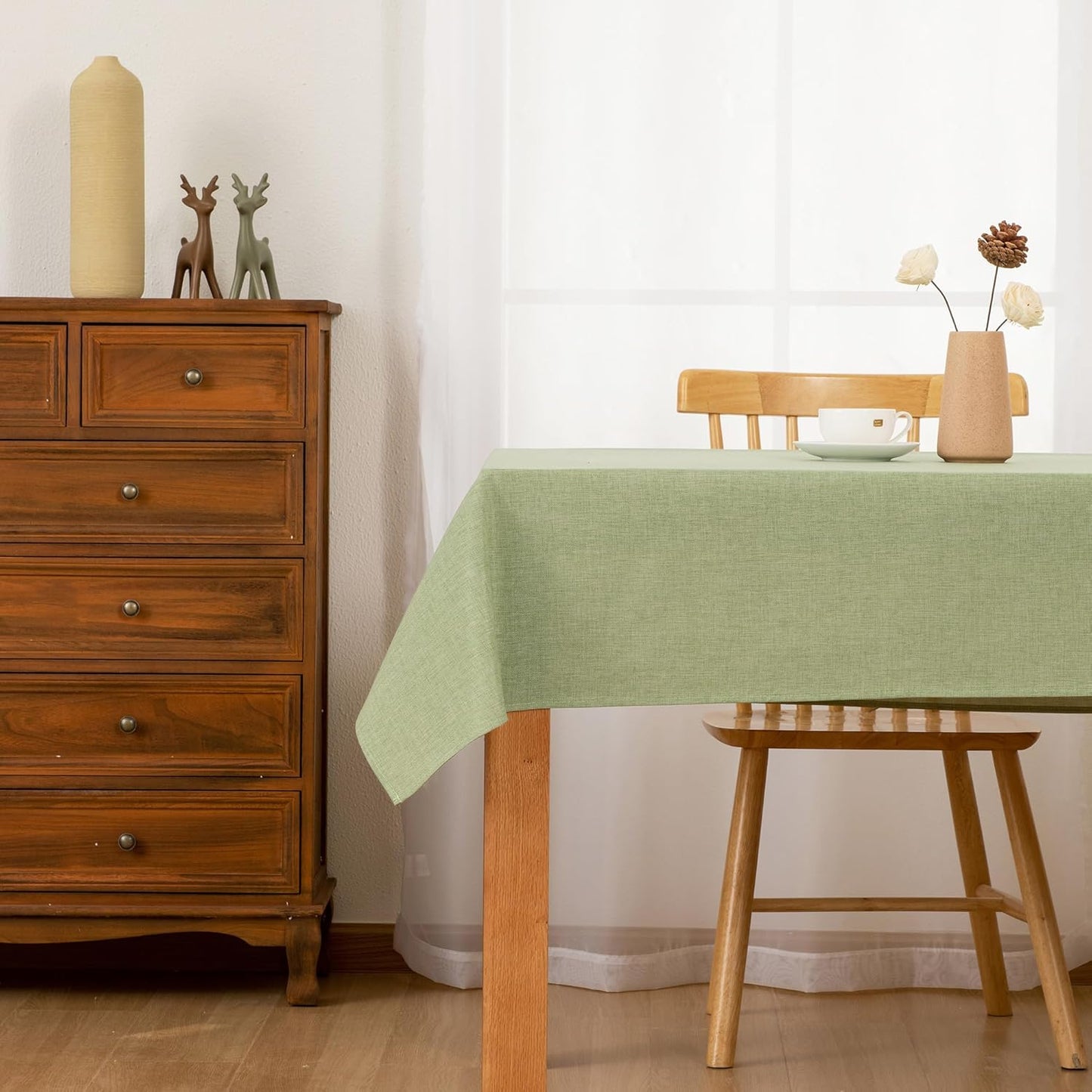 Hiasan Faux Linen Rectangle Tablecloth - Wrinkle and Stain Resistant Washable Table Cloth for Kitchen Dining Room Holiday Table Cover for Dinner, Green, 60 x 120 Inch