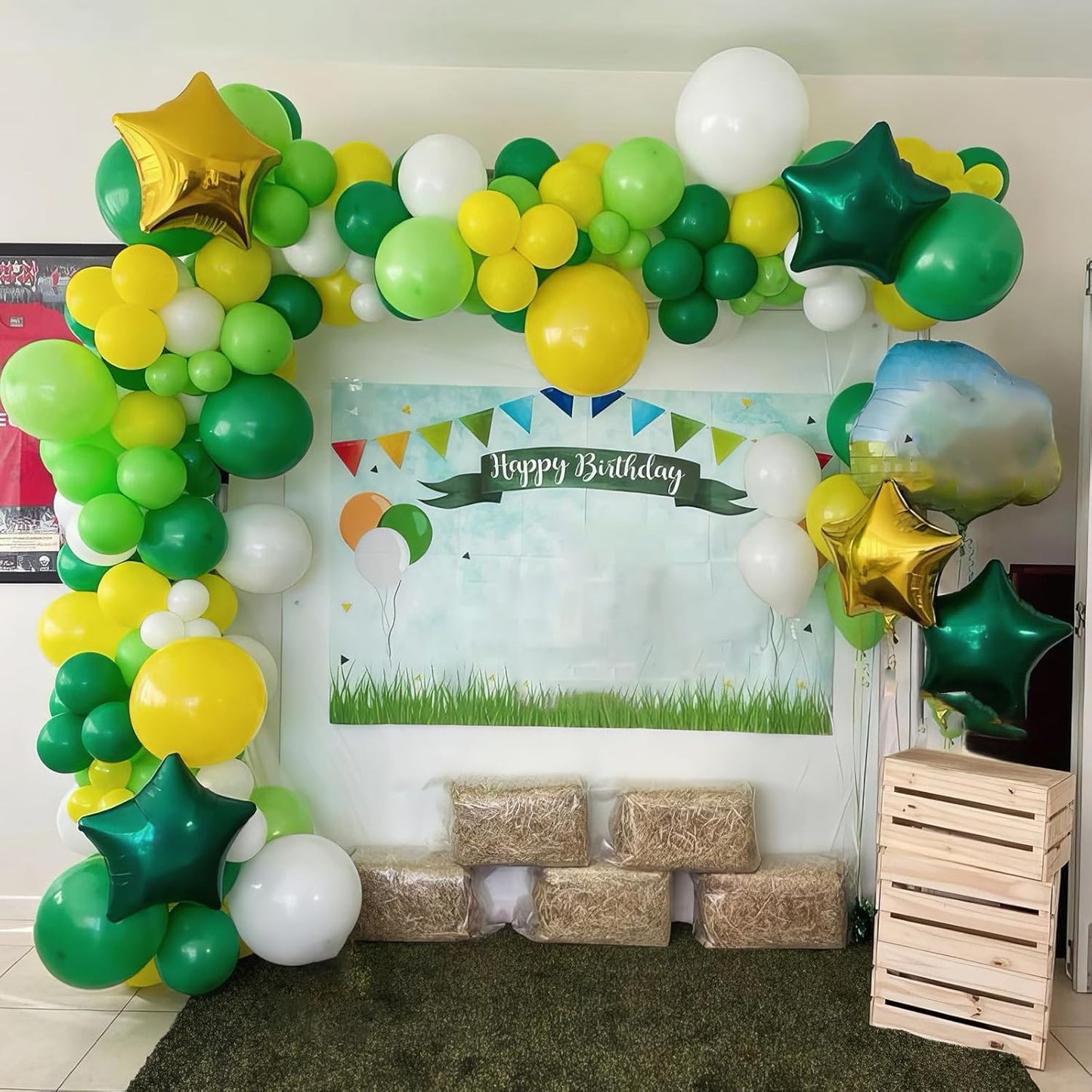 Green and Yellow Balloons, Tractor Football Sport Theme Balloon, Black Yellow Vintage Dark Green Balloons Green Confetti Balloon for Man Boy Birthday Baby Shower Party Decoration