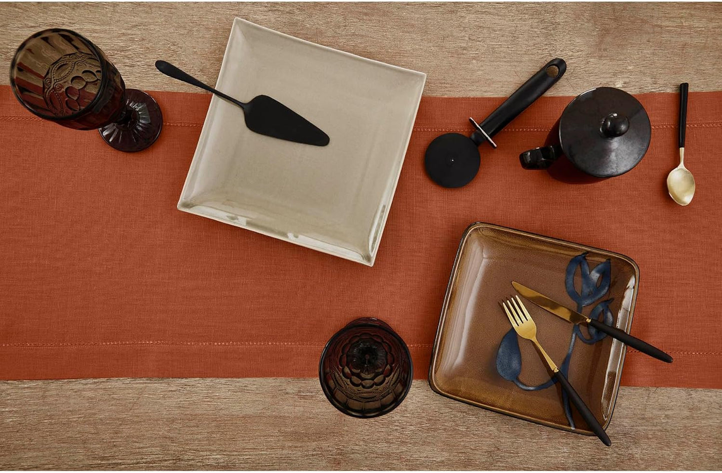 Solino Home Linen Cinnamon Hemstitch Table Runner 60 Inches - 100% Pure Linen Small Table Runner 14 x 60 Inch Ideal for Dresser and Coffee Tables - Classic Hemstitch - Fall, Halloween, Thanksgiving