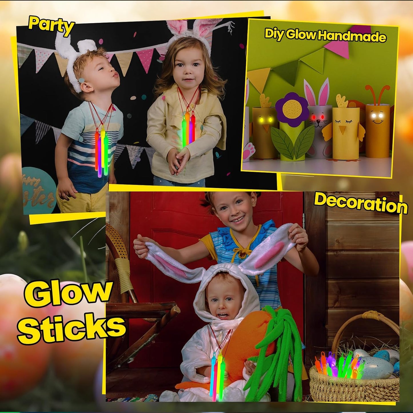 Lewtemi 50 Set 4'' Glow Sticks Bulk, Hallowee Glow in The Dark Party Supplies, Emergency Light Sticks with Lanyard, for Birthday, Light up, Neon, Halloween Theme Party Favors