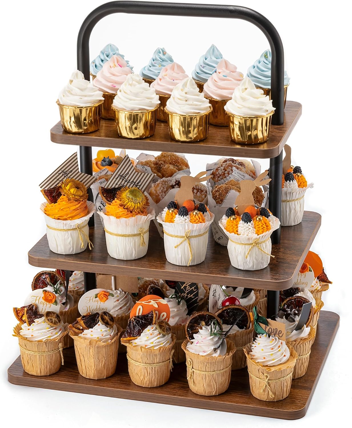 Wooden Cupcake Stand, 3 Tier Large Cupcake Tower Stand 50 Cupcakes, Dessert Tiered Tray Stand for Party, Wedding, Birthday, Halloween, Farmhouse Decor