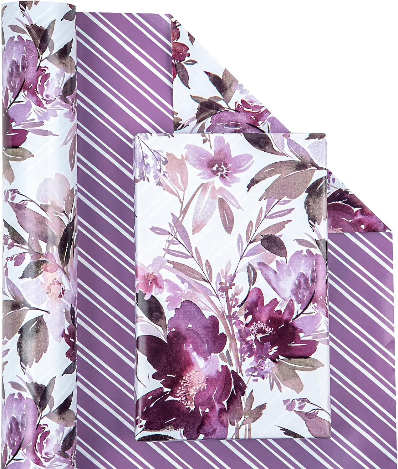 WRAPAHOLIC 30 Inch Jumbo Reversible Floral Wrapping Paper - 30 Inch X 33 Feet - Purple Floral Design for Wedding, Birthday, Mothers Day, Baby Shower, Anniversary, Bridal Shower