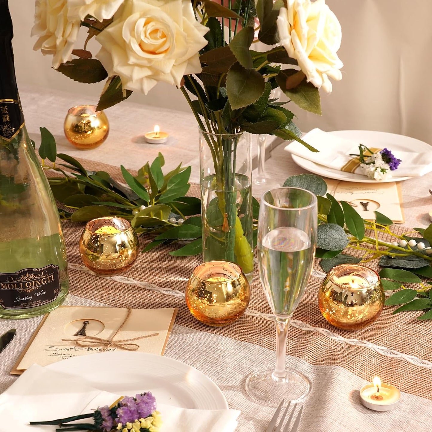 Homemory 12 Pcs Gold Votive Candle Holders, Round Mercury Glass Candle Holder, Tealight Candle Holders for Table Centerpieces, Baby Shower,Anniversary, Wedding, Home Decor, Halloween, Christmas