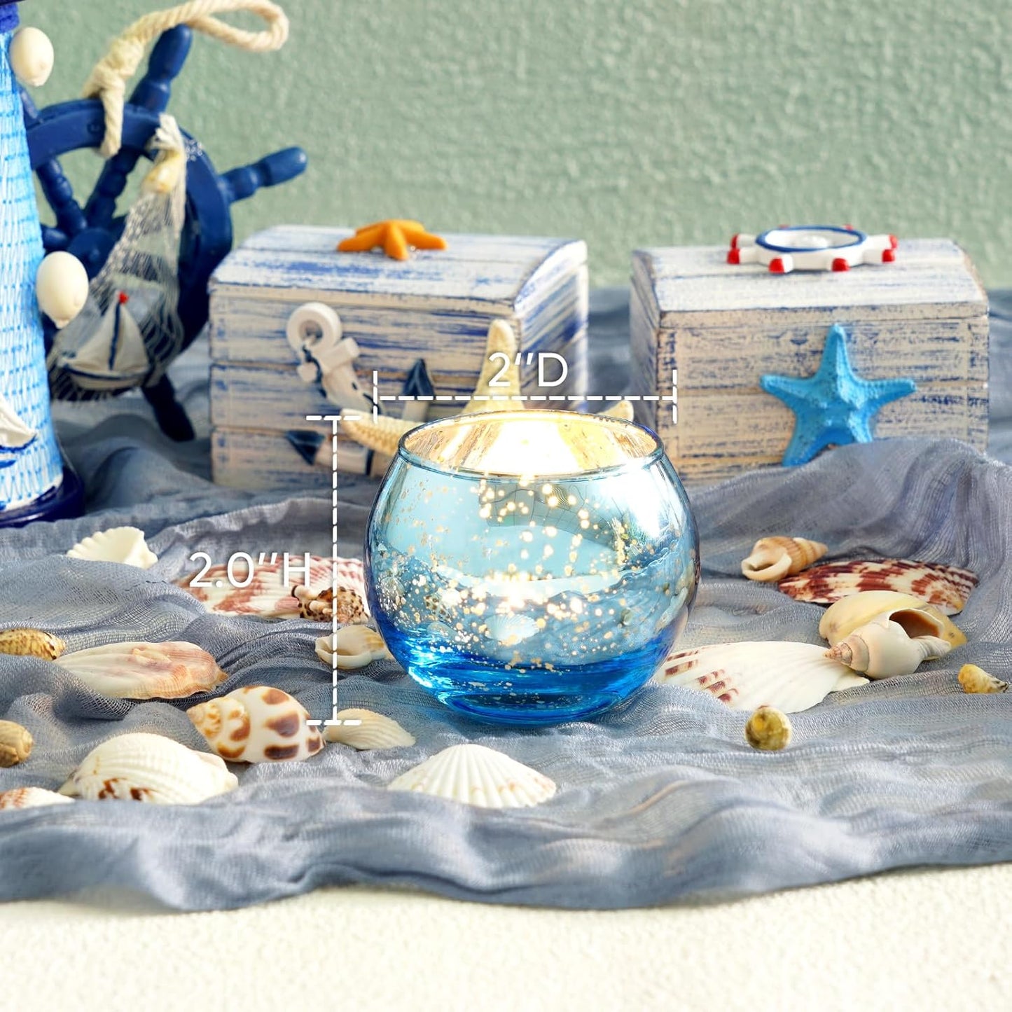 Homemory 12 Pcs Blue Votive Candle Holders, Round Mercury Glass Candle Holder, Tealight Candle Holders for Table Centerpieces, Baby Showe, Anniversary, Wedding, Home Decor, Halloween, Christmas