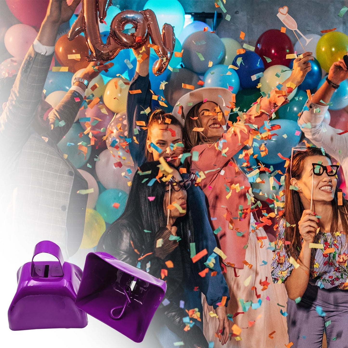 Metal Cow Bell Noise Maker - 3 Inch Pack of 4 - Small Loud Metal Cowbell Noisemaker with Handle - Great for Football Games, Sporting Events, Weddings, New Year's Eve, Birthday Parties