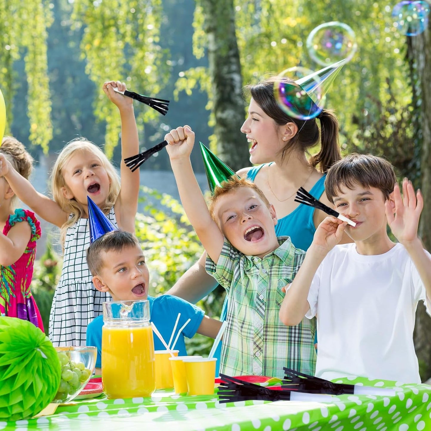 Party Blowers Metallic Fringed Noise Makers, 48 Pcs, Black, for Baby Shower, Kids Birthday, New Year Party