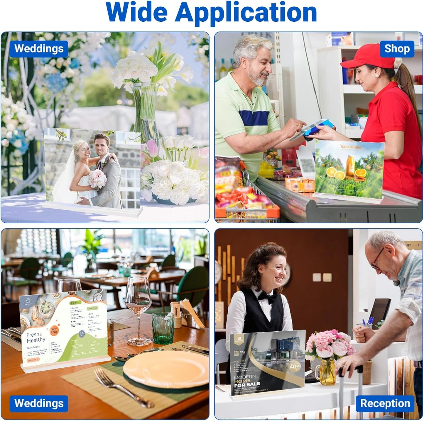 10 Pack Acrylic Sign Holder 11 x 8.5 Horizontal, Double-Sided Clear Sign Holder Plastic Stands for Display, T Shape Acrylic Table Sign Stands for Office Store Restaurants Wedding Party Decoration