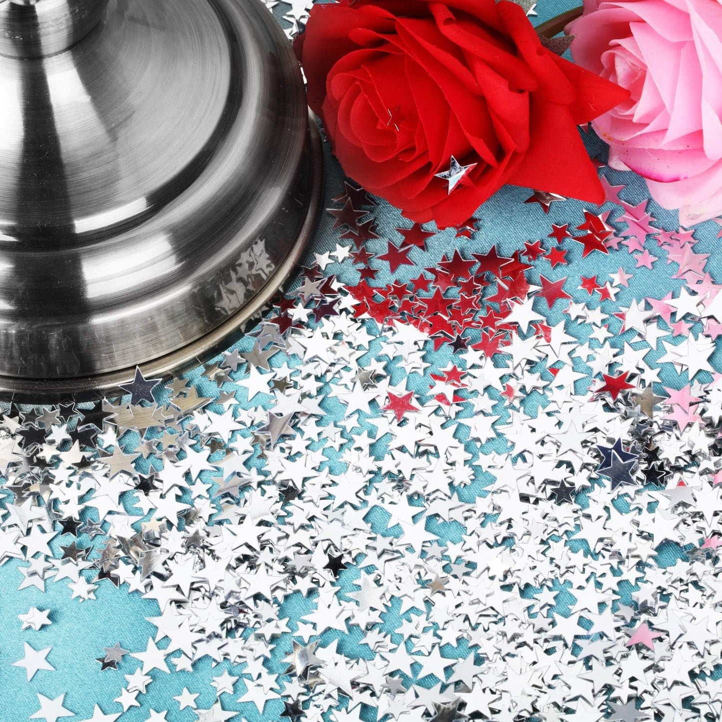 Hestya 60g Star Confetti Glitter Table Confetti Metallic Foil Stars for Party Wedding Festival Decorations(Silver,10mm and 6mm)