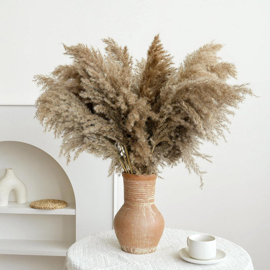 30-inch Tall Nature Pampas Grass Bouquet Decor - Boho Flowers and Feathers for Centerpieces, Perfect for Tall Floor Vase Fillers, Home Decor, Living Room, and Wedding Decor (20Pcs)