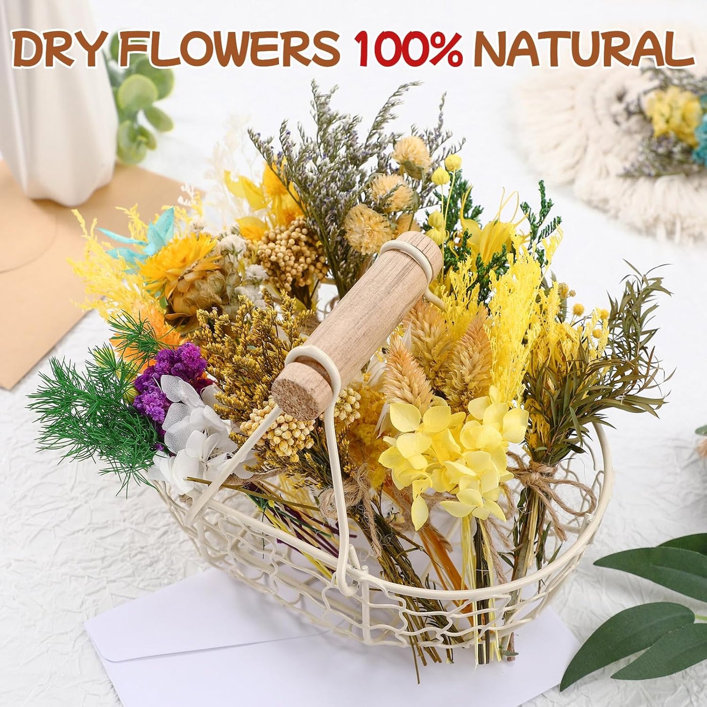 10/12/24/36 Pack Mini Dried Flowers for Vase Wedding Fall Various Mini Bouquet Dried Small Natural Flowers Bulk for Crafts DIY Decor (10, Yellow)