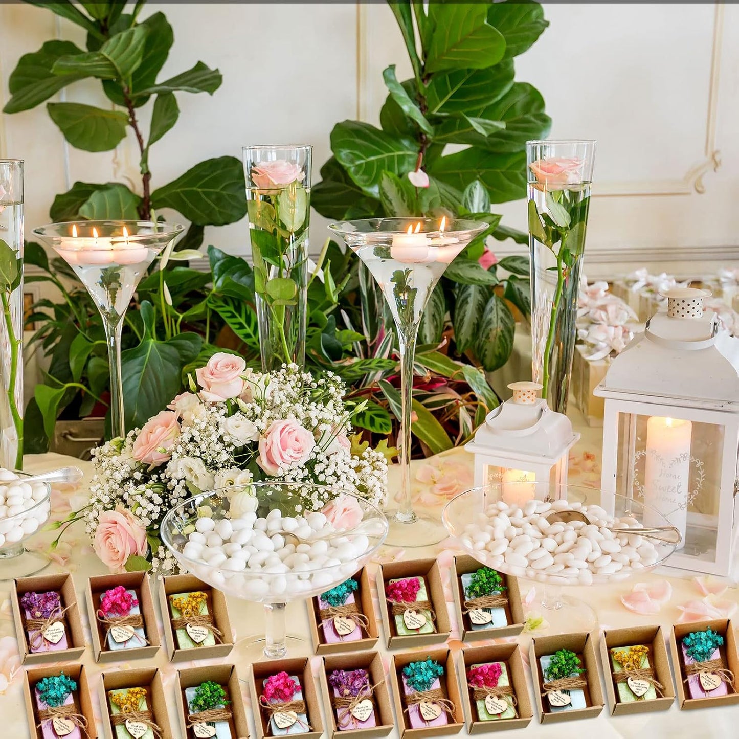 Kigeli Set of 45 Soap Favors DIY Bridal Shower Favors Bulk Wedding Soap Gifts Baby Shower Scented Soap Favors Natural Handmade Soap Bars for Wedding Bridal Shower (Blue, Green, Purple, Rectangle)