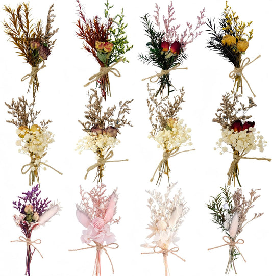 CROISSANT Mini Dried Flower Bouquet 12PCS, Mixed Natural Dried Flowers Bundles, Suitable for Handmade DIY Greeting Card Decoration, Multi-Purpose Craft Flowers