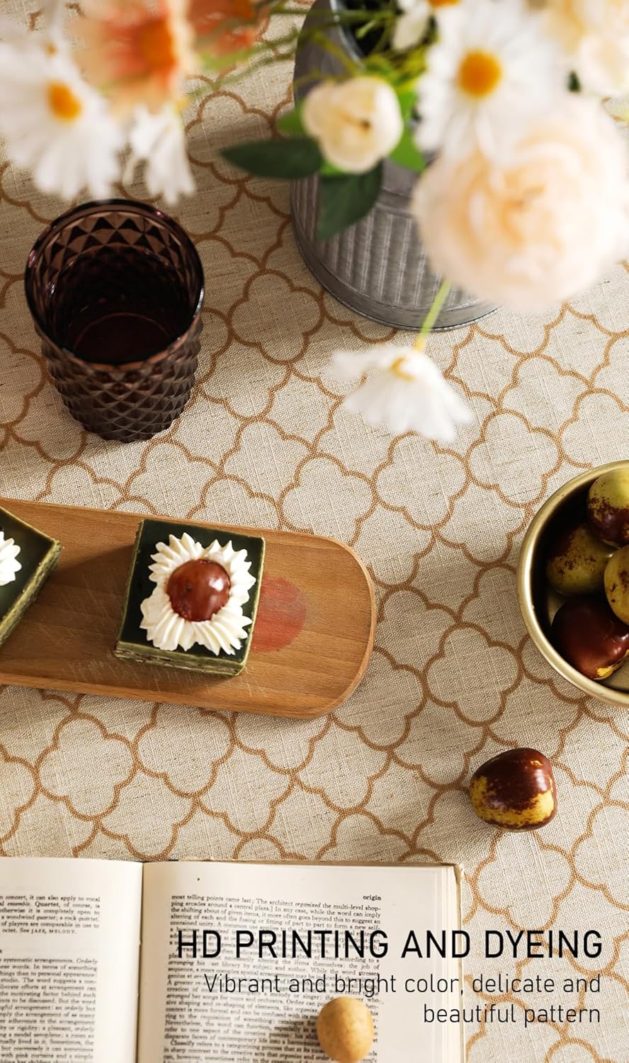 ISAENNE Designer Linen Floral Round Tablecloth,Pale Yellow Elegant Farmhouse Indoor Table Cloth,Durable Decor Tablecloths for Dining Kitchen Thanksgiving Christmas,Diameter 67"-Chamonix A