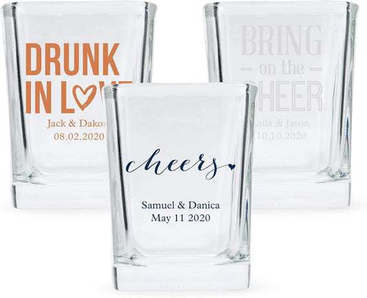 WEDDINGSTAR Personalized 2oz Square Shot Glass Customizable Full Color Print - 24 pack
