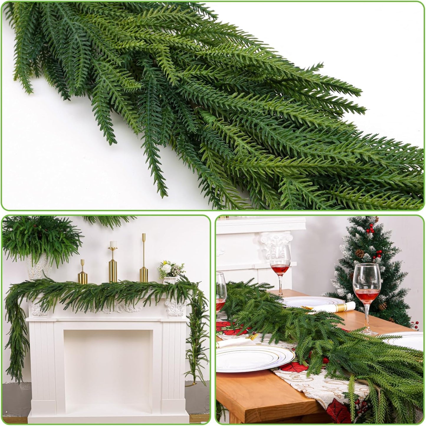 1 Pcs Artificial Norfolk Pine Garlands Christmas, 6 FT Dense Real Touch Winter Pine Garland Ornament, Green Artificial Greenery Garland for Table, Mantle, Wall, Indoor, Outdoor Christmas Decorations