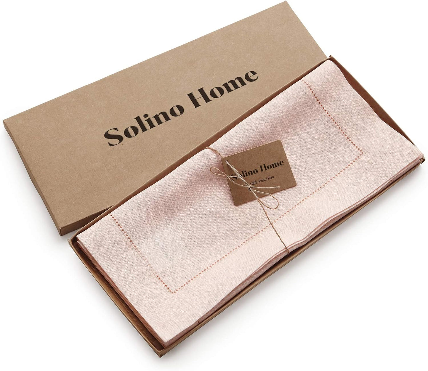 Solino Home Linen Pink Table Runner 36 Inches - Classic Hemstitch, 100% Pure Linen Coffee Table Runner 14 x 36 Inch Ideal for Dresser Tables - Halloween