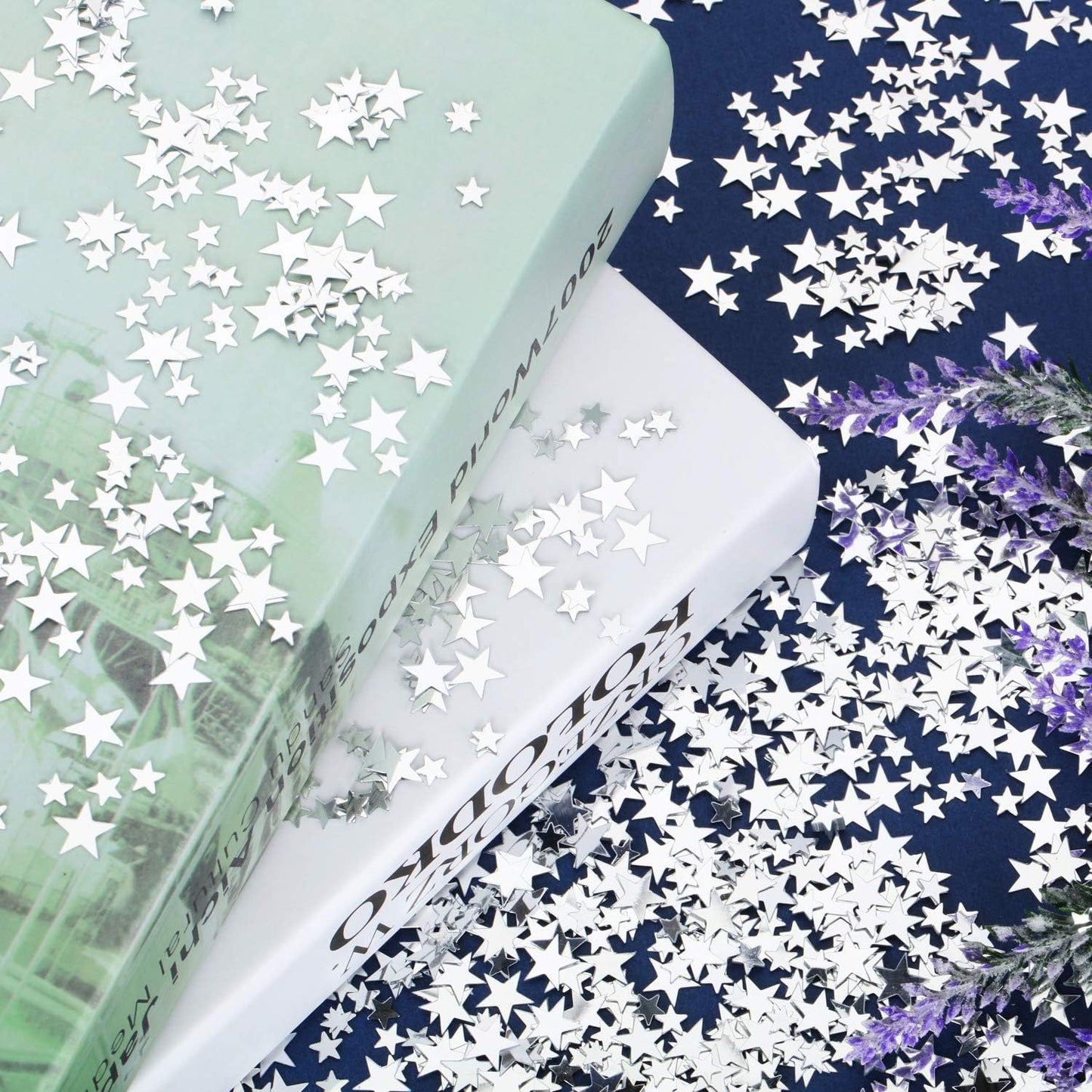 Hestya 60g Star Confetti Glitter Table Confetti Metallic Foil Stars for Party Wedding Festival Decorations(Silver,10mm and 6mm)