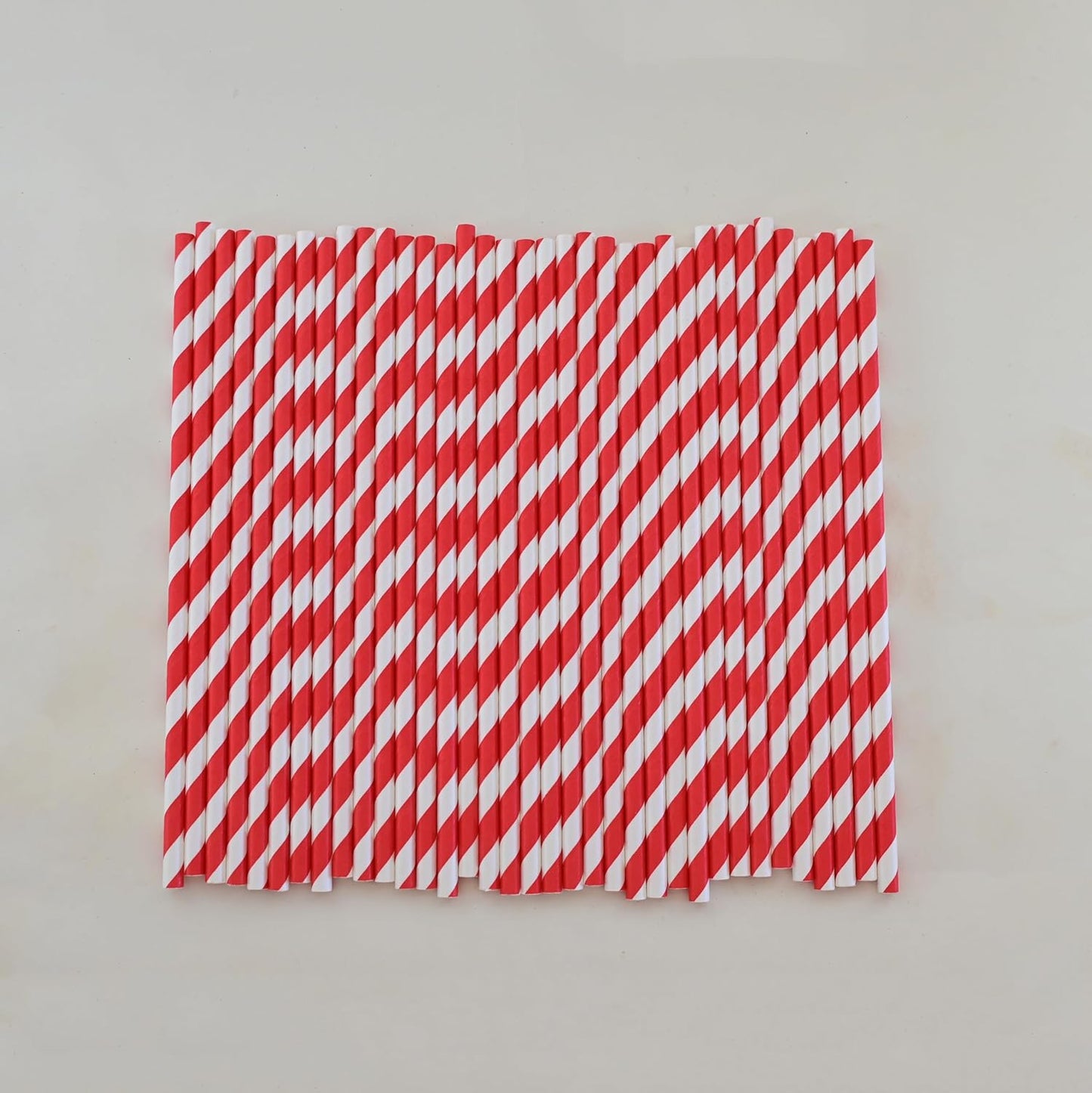 Disposable Red White Paper Straws - Striped Drinking Straws Bulk, for Party, Wedding, Cake Pops, Crafts, 7.75" x0.24"