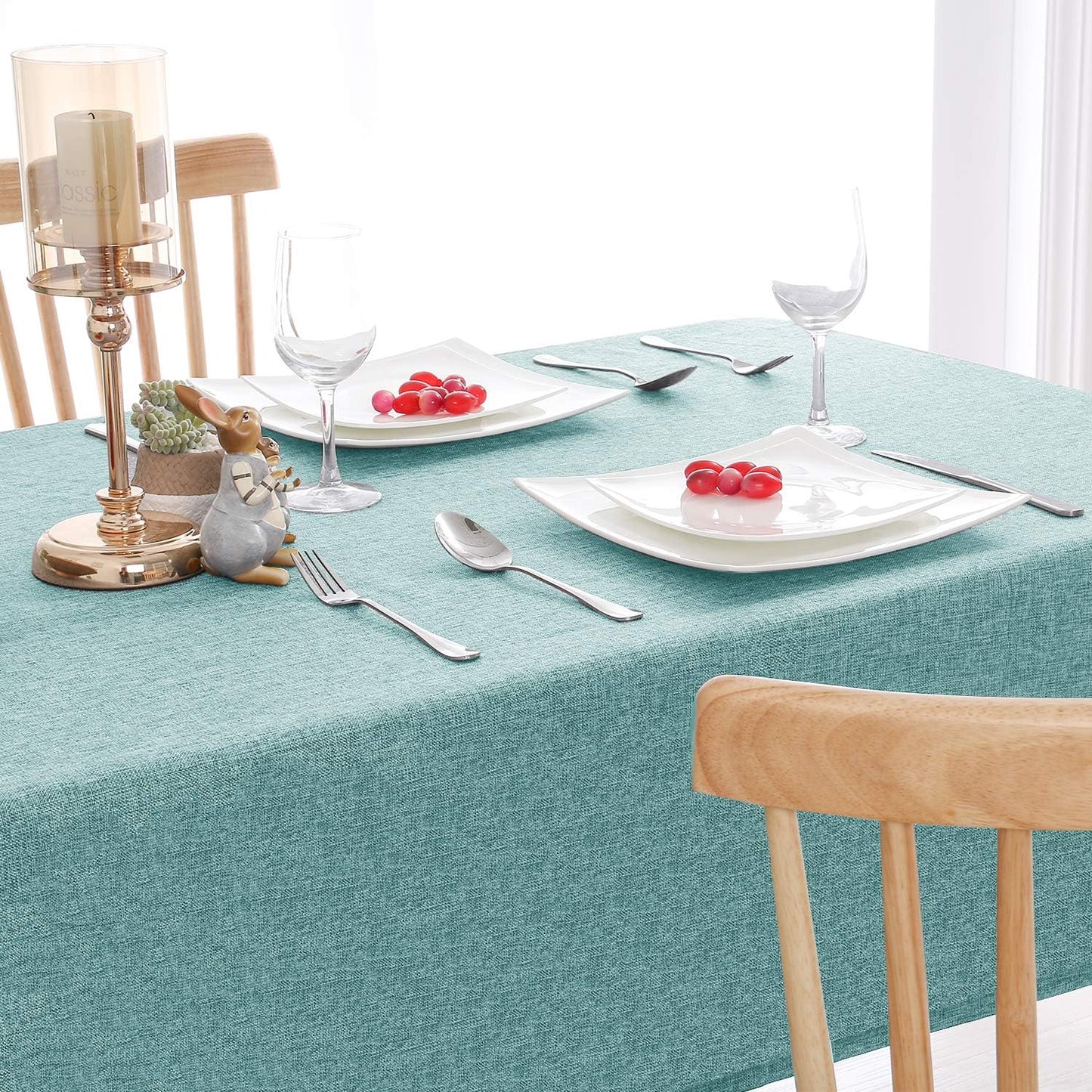 Hiasan 2 Pack Faux Linen Square Tablecloth - Wrinkle and Stain Resistant Washable Table Cloth for Kitchen Dining Room Holiday Table Cover for Party Dinner, Aqua, 30 x 30 Inch