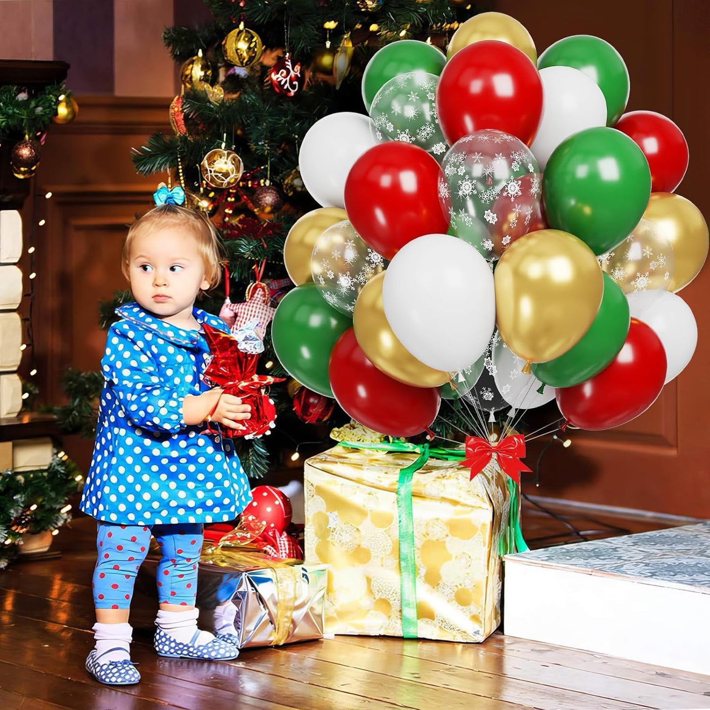 Christmas Balloons, Burgundy Red Green Gold Balloons Snowflake and White Latex Merry Christmas Xmas Party Balloons for Christmas Birthday New Year Carnival Party Decorations and Supplies