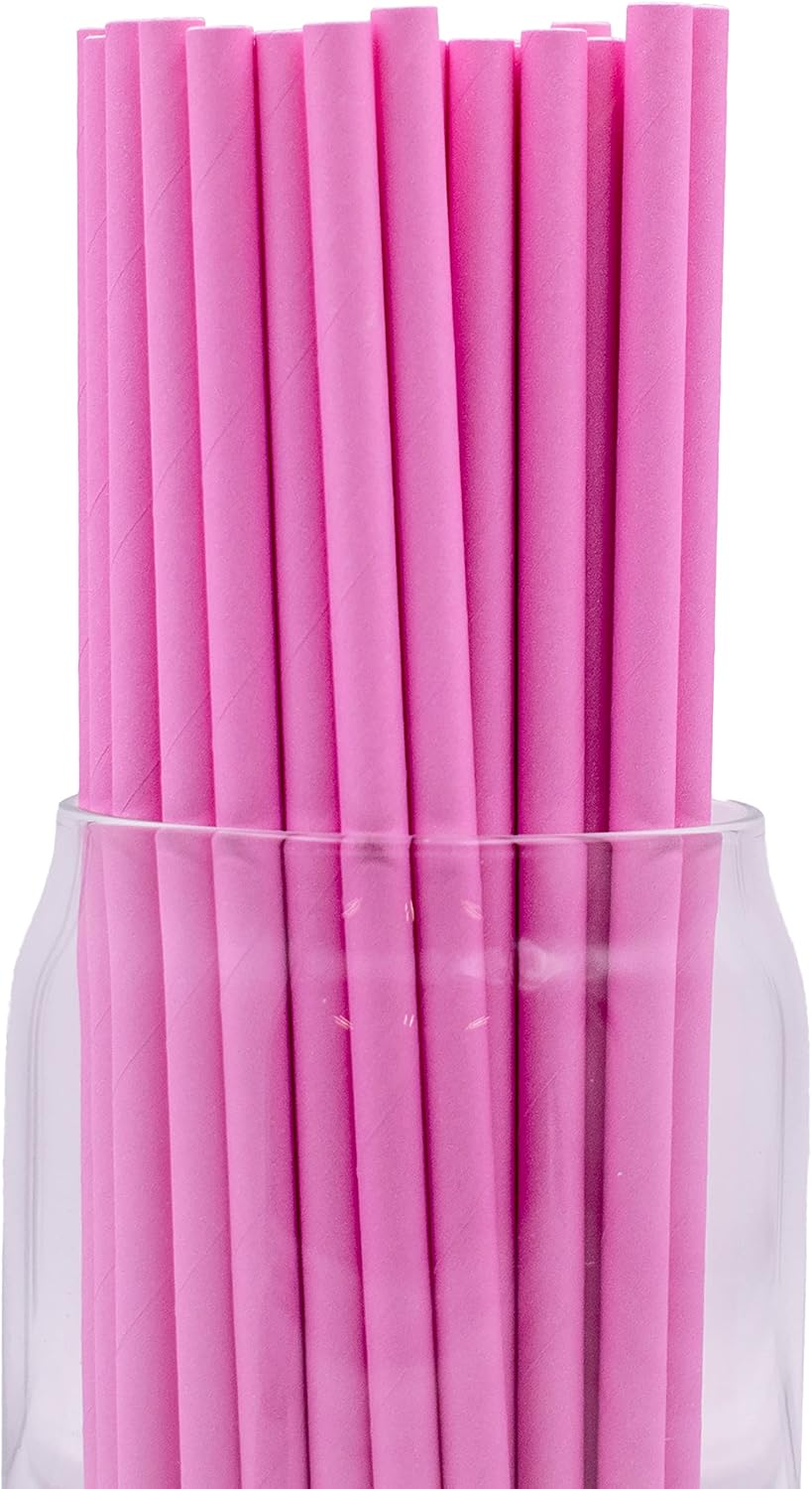 Pack of 300 Pastel Pink Biodegradable 4-Ply Paper Drinking Straws (Compostable, Non-toxic, BPA-free)