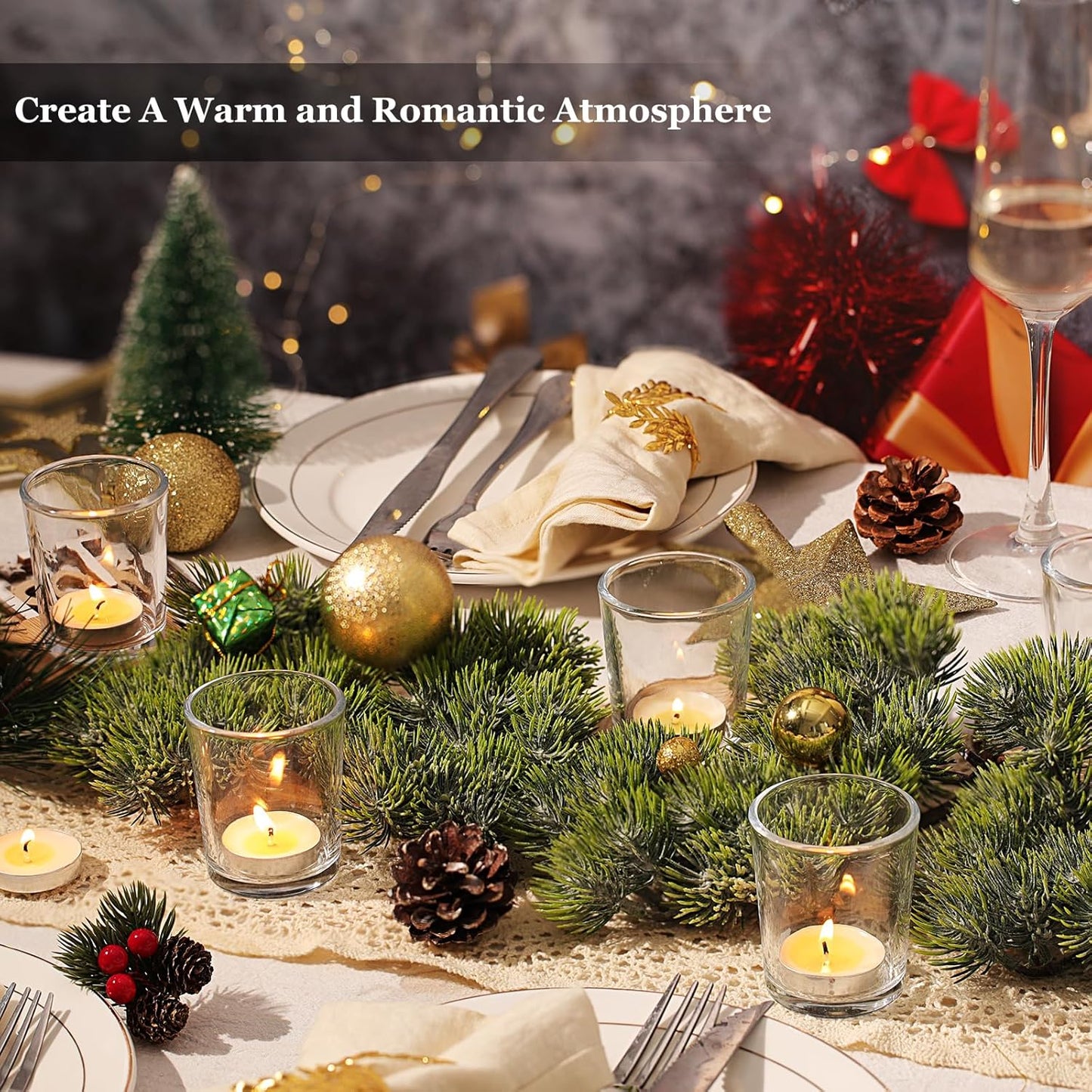 Letine 12-Pack Clear Votive Candle Holders - Glass Tea Light Holders with 12 Tea Lights for Wedding Decor, Bulk Votive Holders for Home Table Decor/Christmas & Thanksgiving