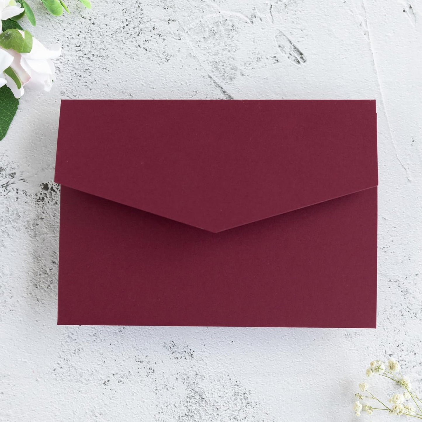 20 PCS Burgundy Tri-fold Laser Cut Wedding Invitation Pockets for 5x7 Wedding Cards Bridal Shower Engagement Quinceanera Invitation