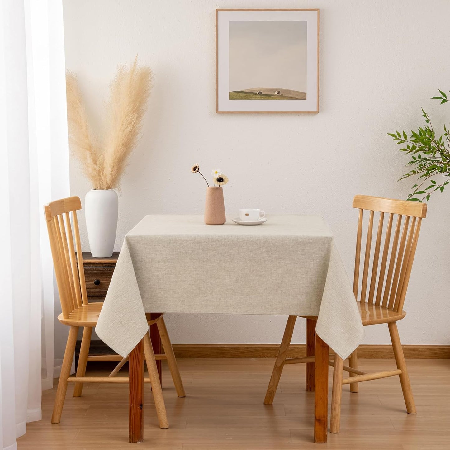 Hiasan 2 Pack Faux Linen Square Tablecloth - Wrinkle and Stain Resistant Washable Table Cloth for Kitchen Dining Room Holiday Table Cover for Party Dinner, Beige, 30 x 30 Inch