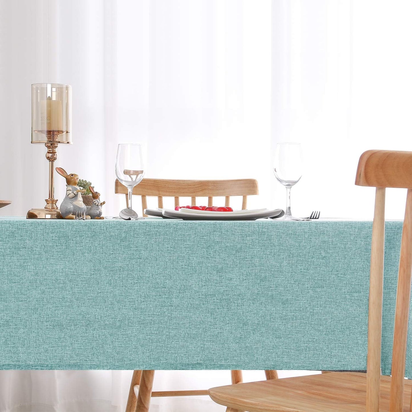 Hiasan 2 Pack Faux Linen Rectangle Tablecloth - Wrinkle and Stain Resistant Washable Table Cloth for Kitchen Dining Room Holiday Table Cover for Party Dinner, Aqua, 60 x 102 Inch