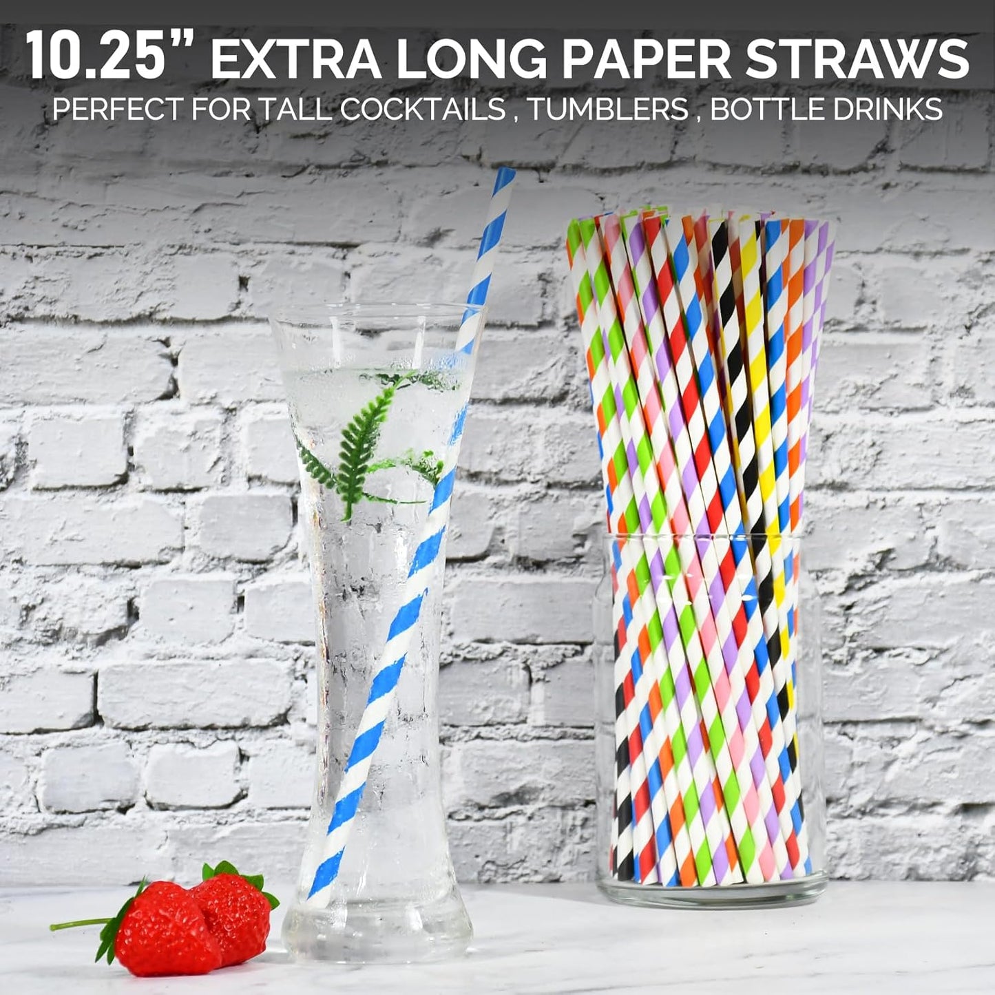 10 inch Long Disposable Paper Straws Bulk for Drinking - Unwrapped, 8 Assorted Colors [600 Counts]