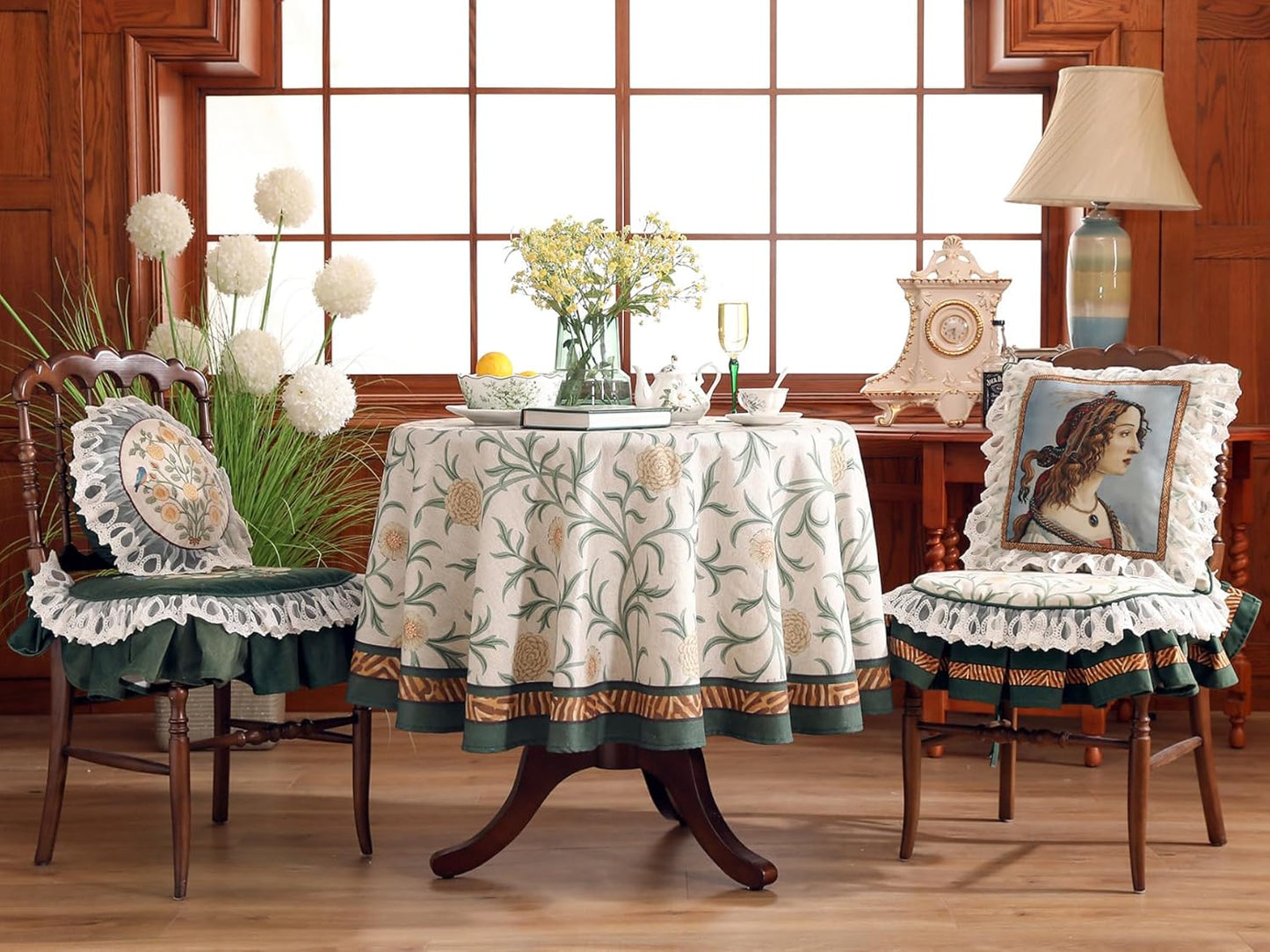 patdrea Designer Vintage Linen Round Tablecloth,French Table Cloth with Floral Pattern,Provencal Decoration Table Cover for Kitchen Dining,Christmas,Thanksgiving,Diameter 55"-Littledaisy