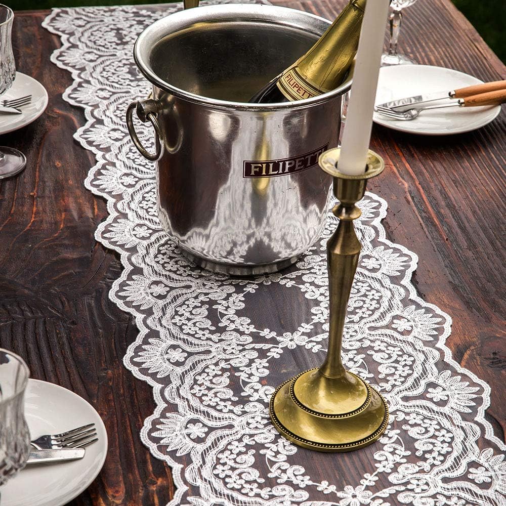 ARTABLE Rectangle Table Runner Lace Macrame Embroidered Table Runners with Exquisite Vintage Shabby Chic for Holiday Wedding Long Dinner Tables (White, 12 x 120 Inch)