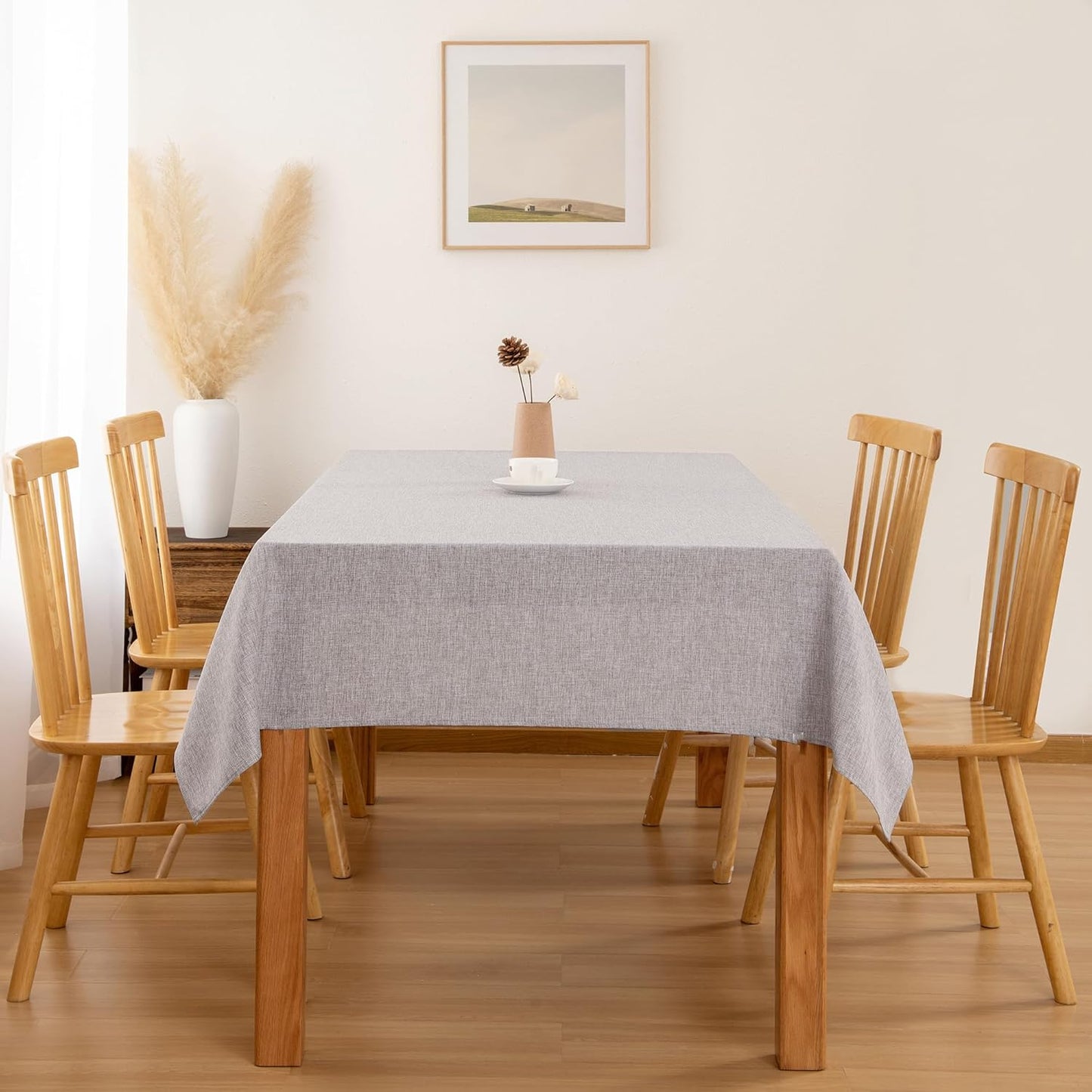 Hiasan 2 Pack Faux Linen Rectangle Tablecloth - Wrinkle and Stain Resistant Washable Table Cloth for Kitchen Dining Room Holiday Table Cover for Party Dinner, Stone, 60 x 120 Inch