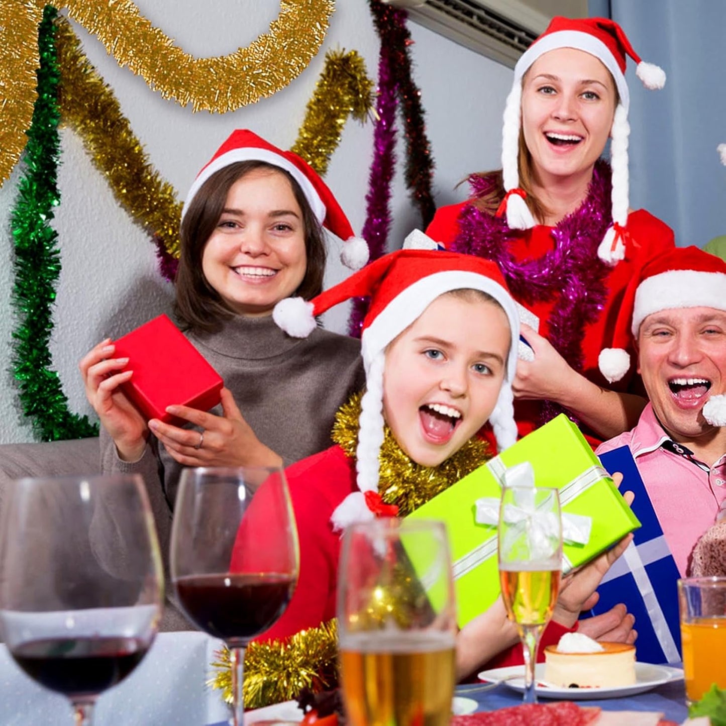 50 Feet Christmas Foil Fringe Banner Metallic Tassle Garland Metallic Backdrop Parade Floats Shiny Hanging Ceiling, Valentine's, Wedding, New Year Party Decorations(2" x 50', Champagne Gold)