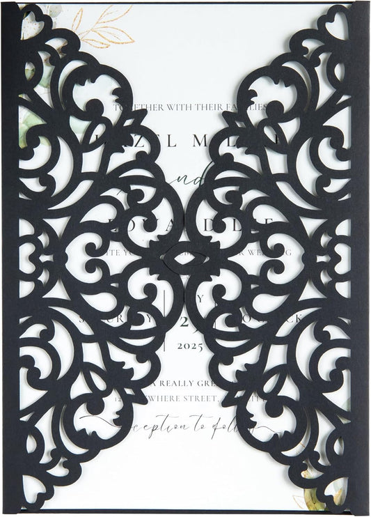 20Pcs Black Laser Cut Invitation Cards With Blank Inner Sheets for Wedding Cards Bridal Shower Engagement Quinceanera Invitation (No Envelopes)