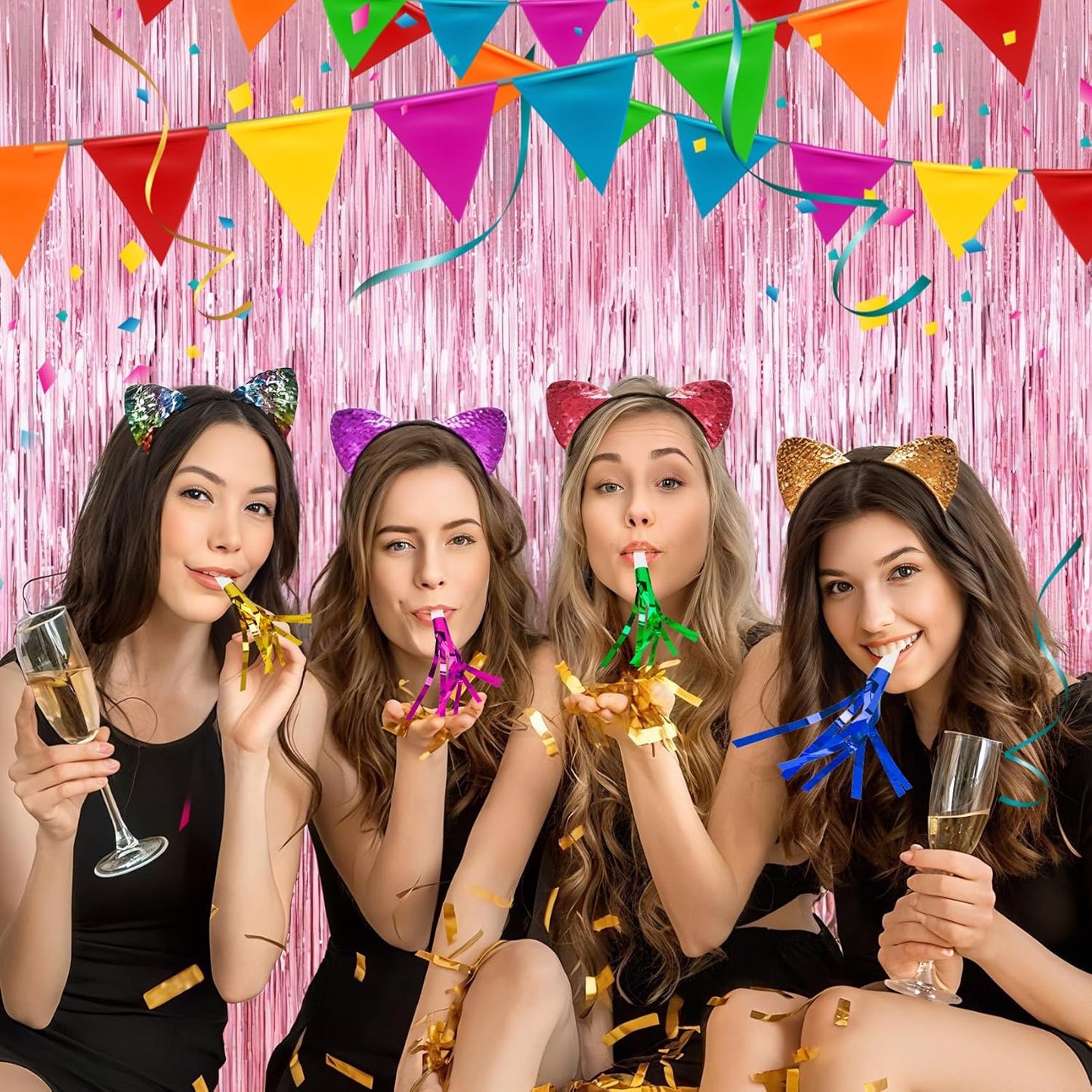 Party Blowers, 24 PCS New Years Noise Makers, Glitter Metallic Fringed Party Blowouts for Kids Birthday Graduations, Colorful Blow Horns Whistles for Christmas Weddings Family Sporting Events Supplies